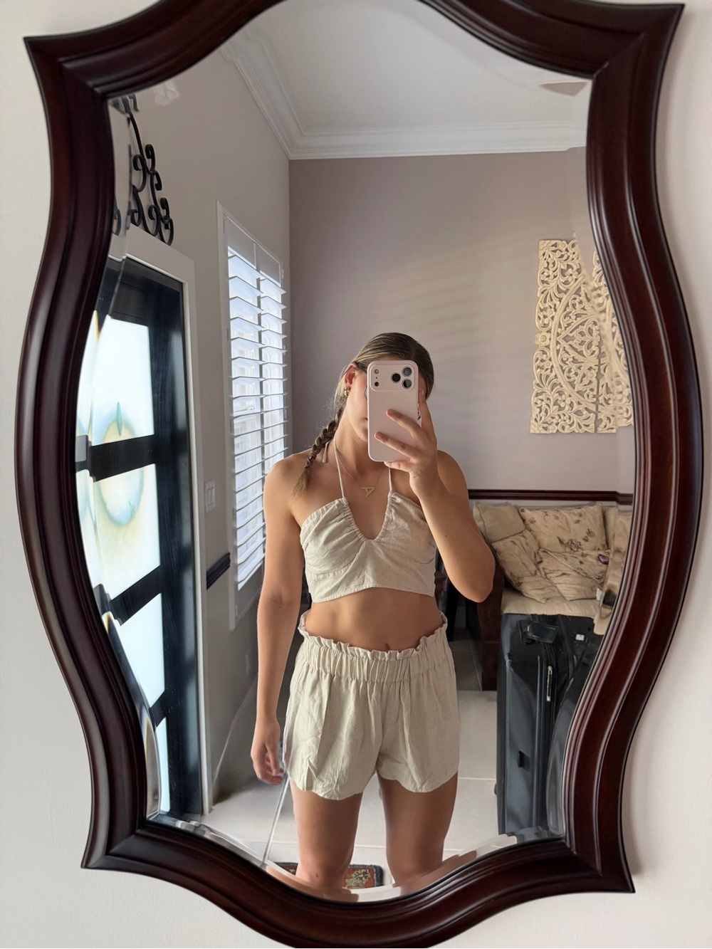 Women's Cream Two-Piece Lounge Set — Crop Top & Elastic Waist Shorts
